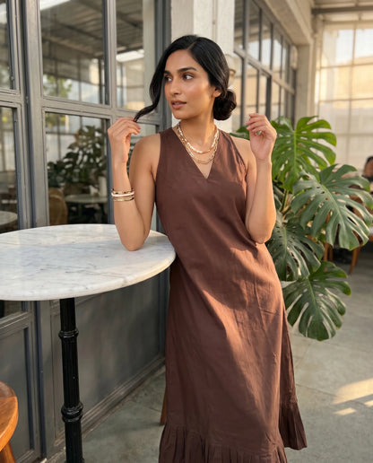Arabica Sleeveless Maxi Dress V Neck Ruffle Hem side view