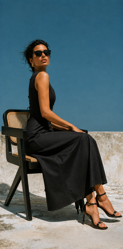 Noir - Midi Dress Vintage Neckline