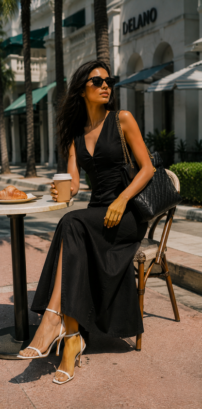 Noir - Midi Dress Vintage Neckline
