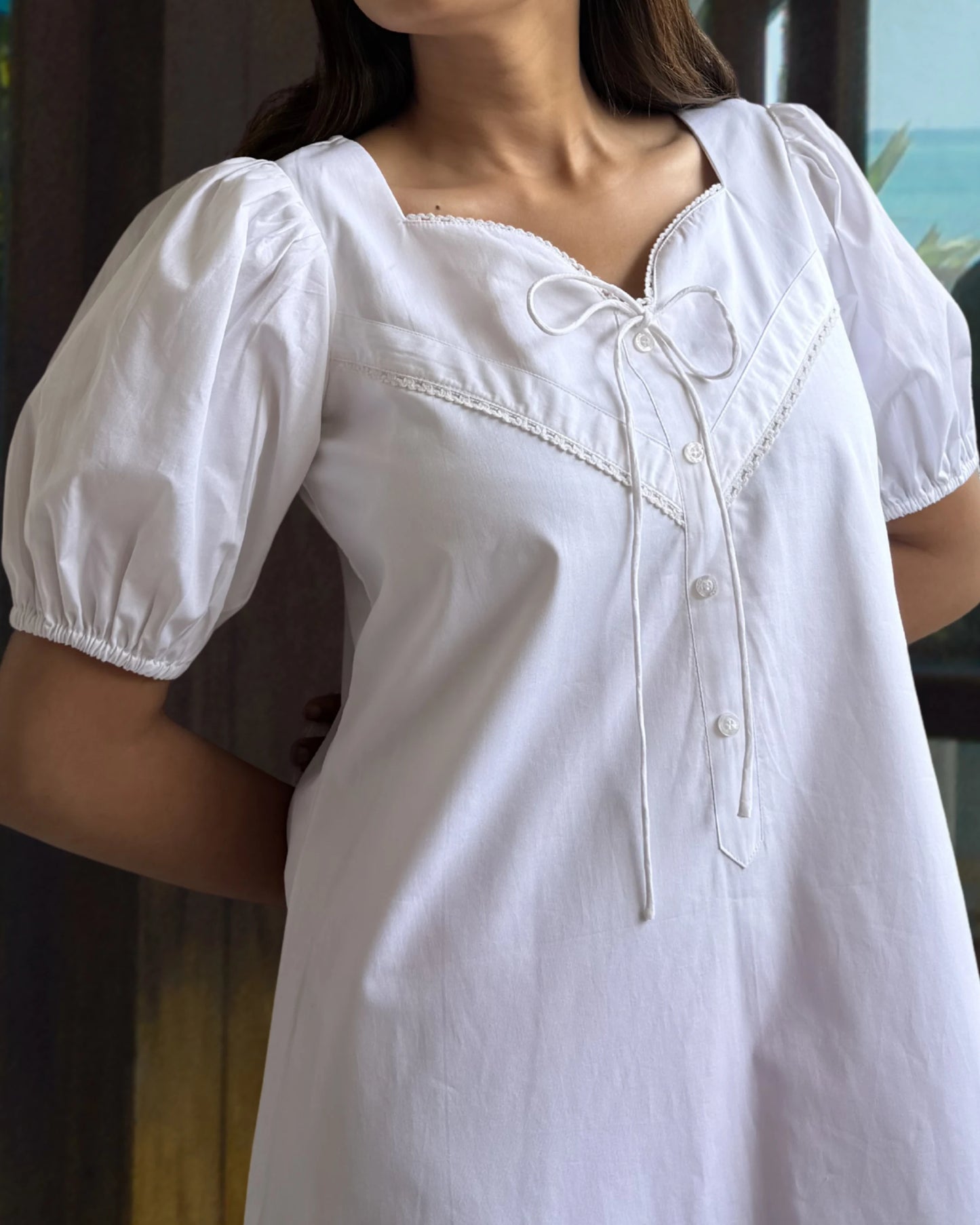 Duchess of Mayfair Sweetheart Maxi Dress Puffy Sleeve Nightwear for Women
